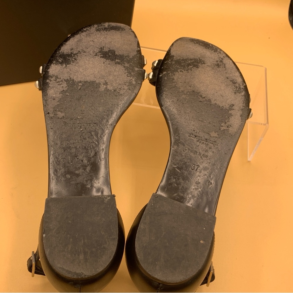Saint Laurent Venice Double-Strap Black Leather Studded Sandals 37/ US 7 - Picture 4 of 9